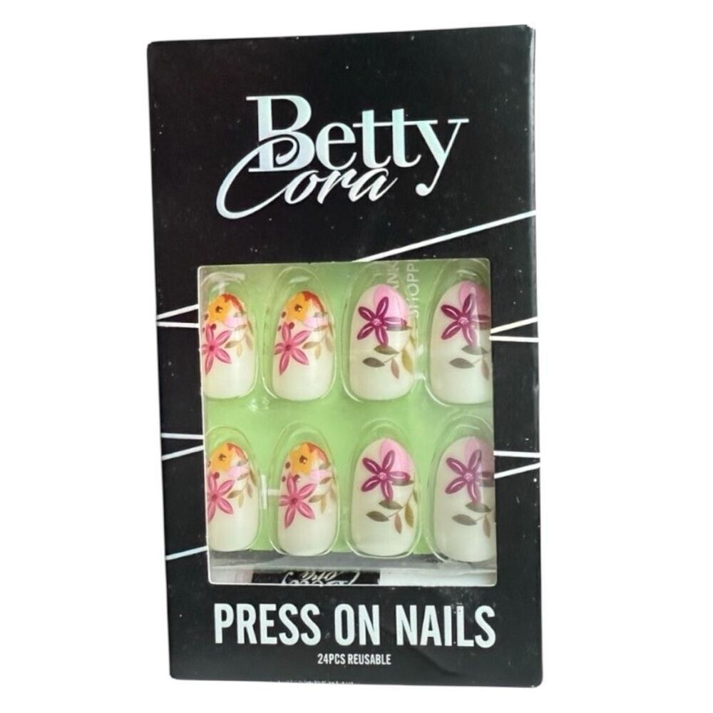 Brand New Womens Betty Cora Floral & Solid Press On Nails